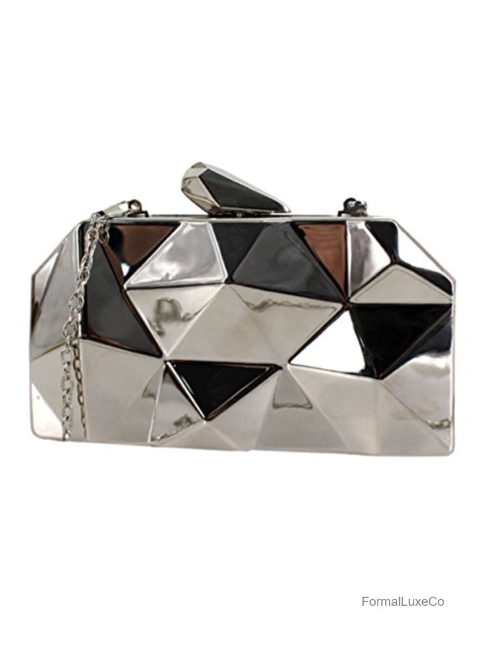 Women's Alloy Metal Clutch Geometric Evening Handbag Diamond Chain Purse